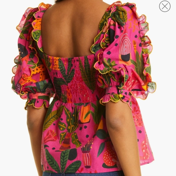 Farm Rio Pop Leopards Blouse Size Small NWT Valentine's Spring Beach Vacay - Picture 11 of 16